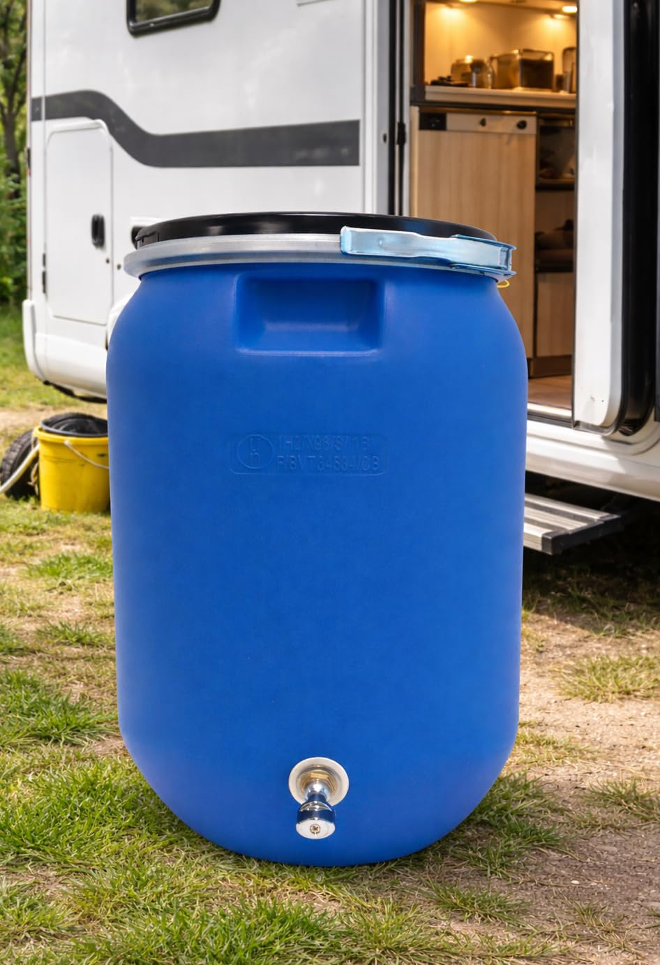 Bidon con Grifo Metálico y Cierre Ballesta | Bidón Agua 60 Litros Apto para Uso Alimentario y ADR | Tapa con Cierre Hermético | Polietileno (PEHD), Resistente, Seguro, Estable