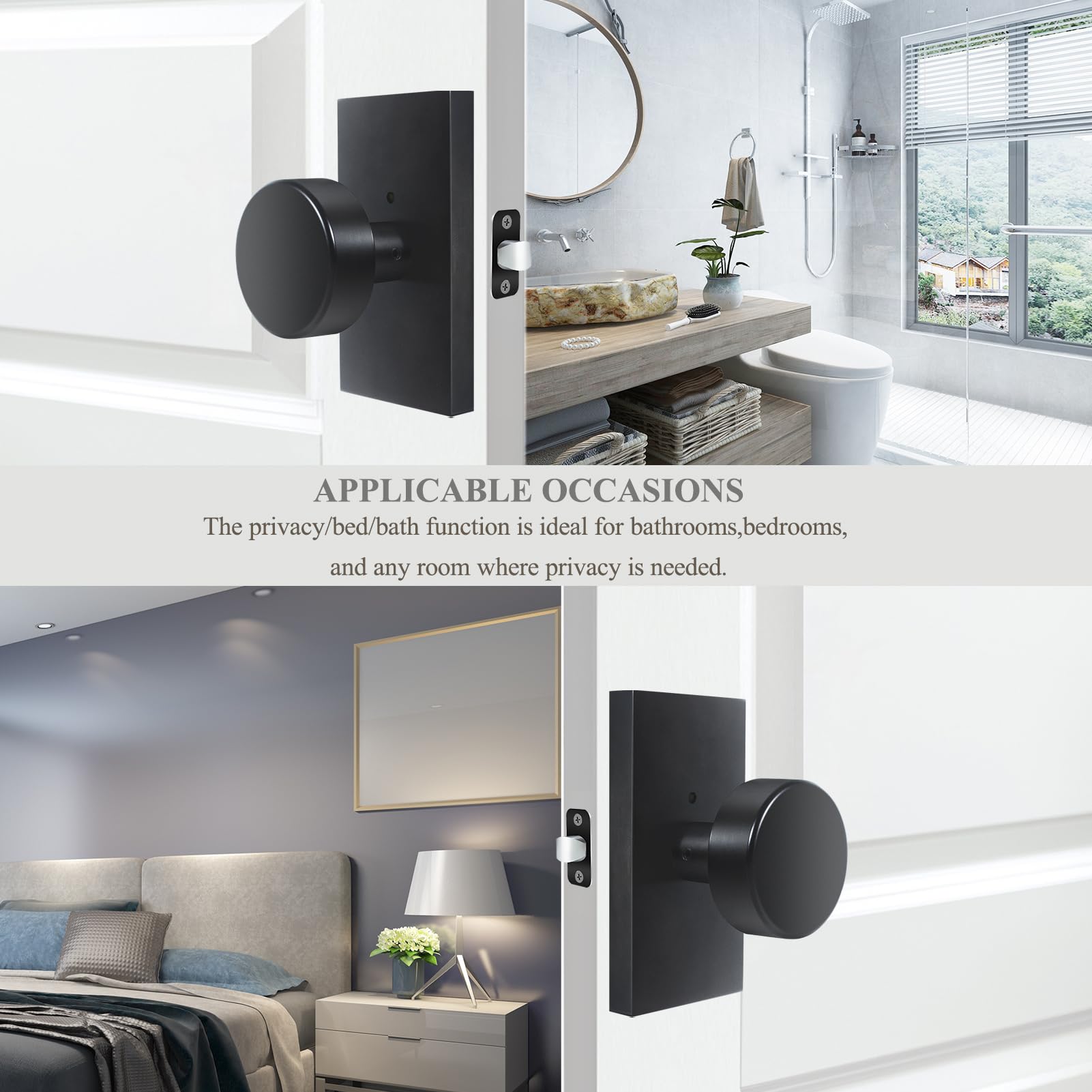 Pomos de puerta de color negro mate con cerradura, moderno pomo rectangular de privacidad para puerta de baño y dormitorio