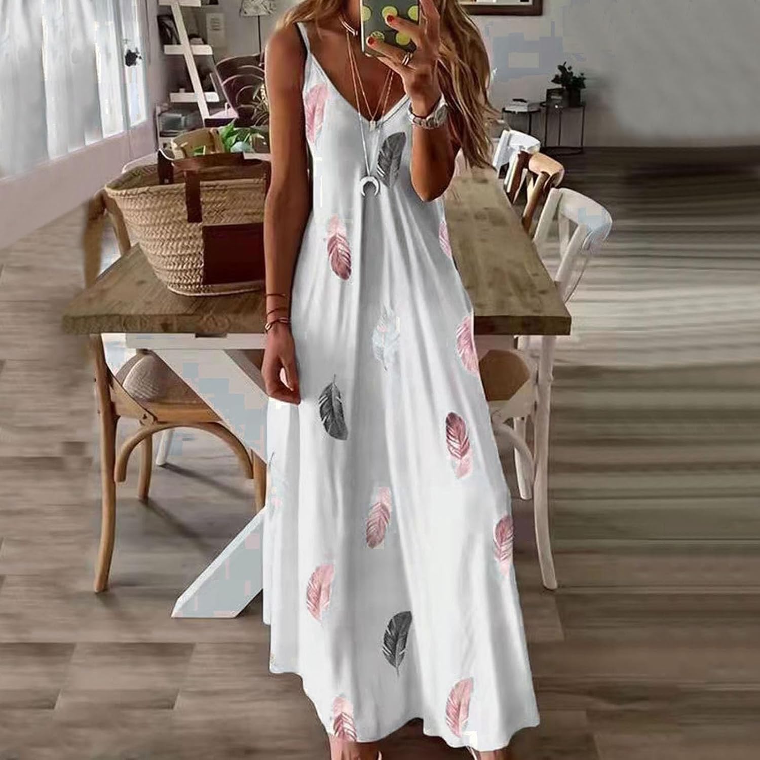 Abito da donna senza maniche, con scollo a V, elegante, senza maniche, stampa floreale, per la spiaggia, per l'estate, con scollo a V, schiena scoperta giallo. XXL