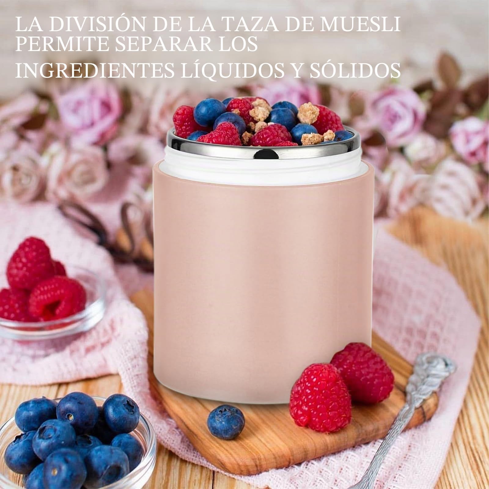 Chedin Vaso de cereales para llevar, acero inoxidable, 730 ml, a prueba de fugas, cuchara y tapa, tarros doble capa, perfectos para el trabajo (rosa, tamaño)