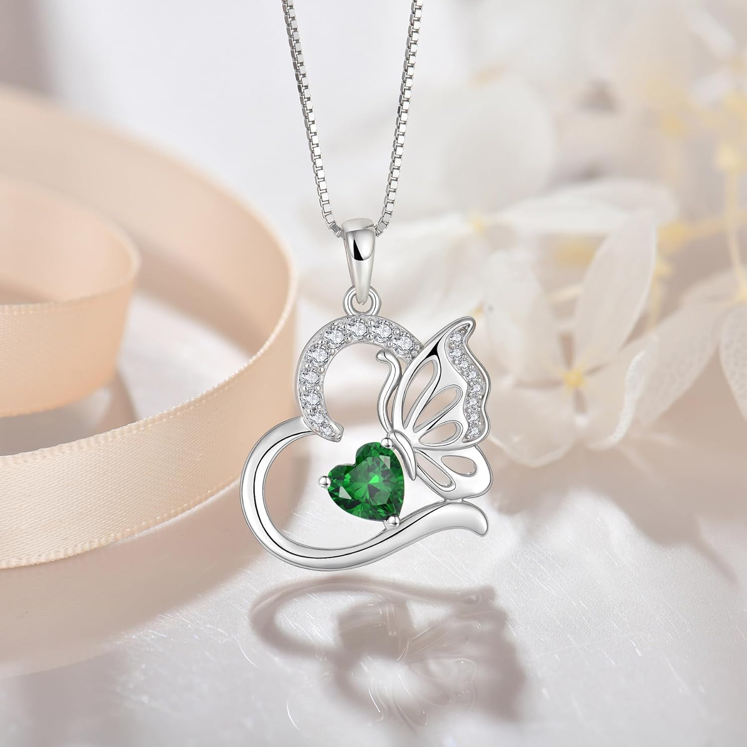 Butterfly Necklace for Women 925 Sterling Silver Heart Pendant Birthstones Jewelry Gift - Image 5