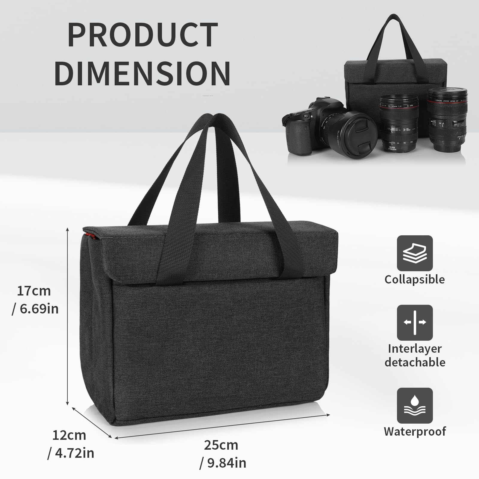 BAIGIO DSLR Custodia Macchina Fotografica Inserto Antiurto Custodia Fotocamera Reflex Borsa Macchina Fotografica Marsupio Fotografico Borsa Fotocamera per Nikon Canon Fuji Olympus Sony, Nero-Ar