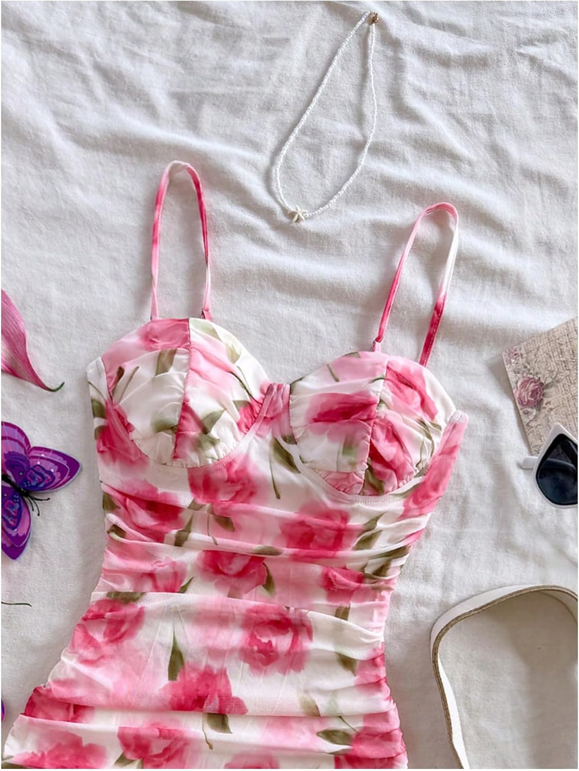 Verdusa Women's Summer Floral Dress Ruched Bodycon Night Out Gradauation Wedding Guest Dresses Going Out Outfits - Image 3