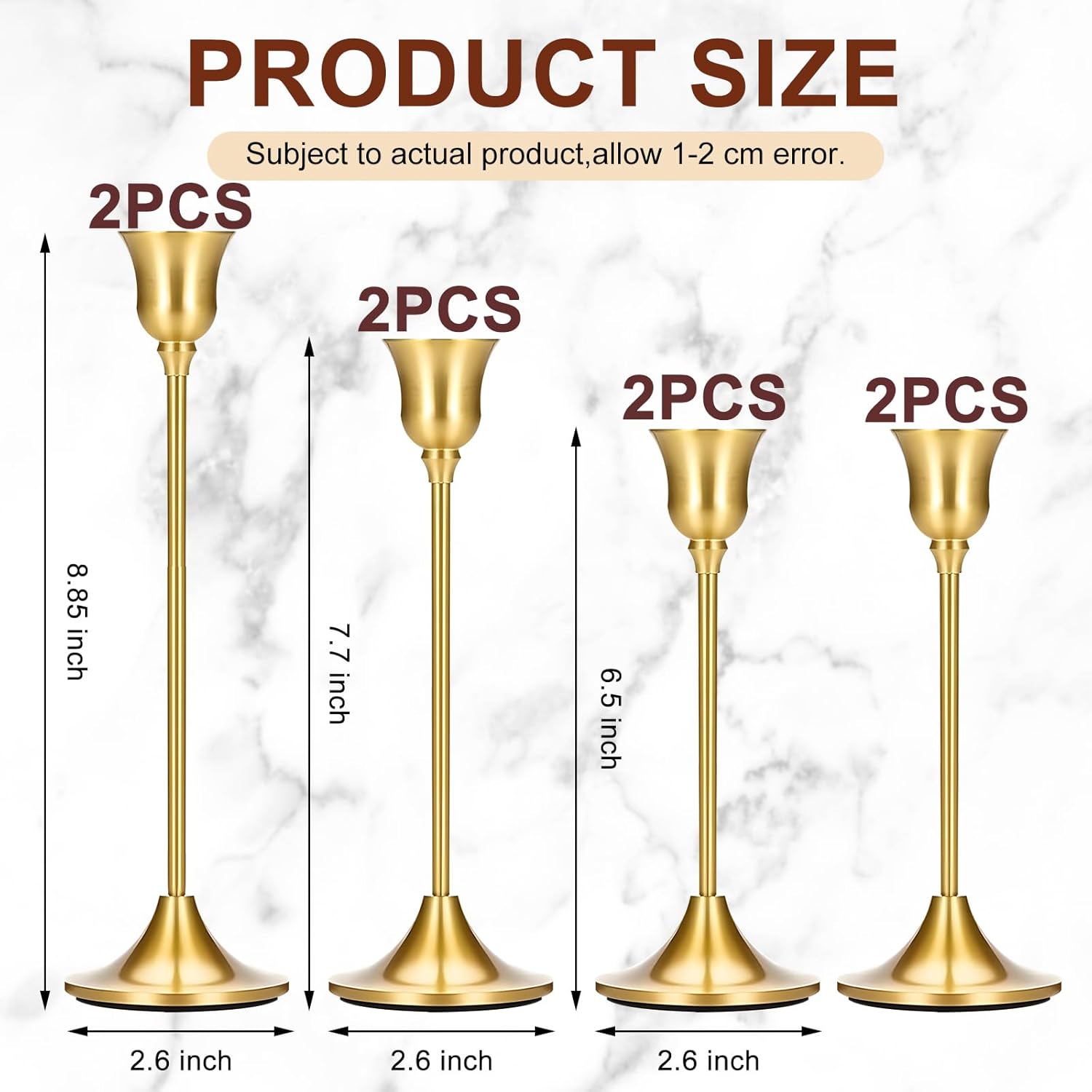 8PCS Candle Holder, Taper Candle Stick Holder - Gold Candle Holders, Holders Vintage Decor Dinner Table Dining Room Centerpieces Decorations for Wedding Fireplace Mantel.(Candles are not Included)