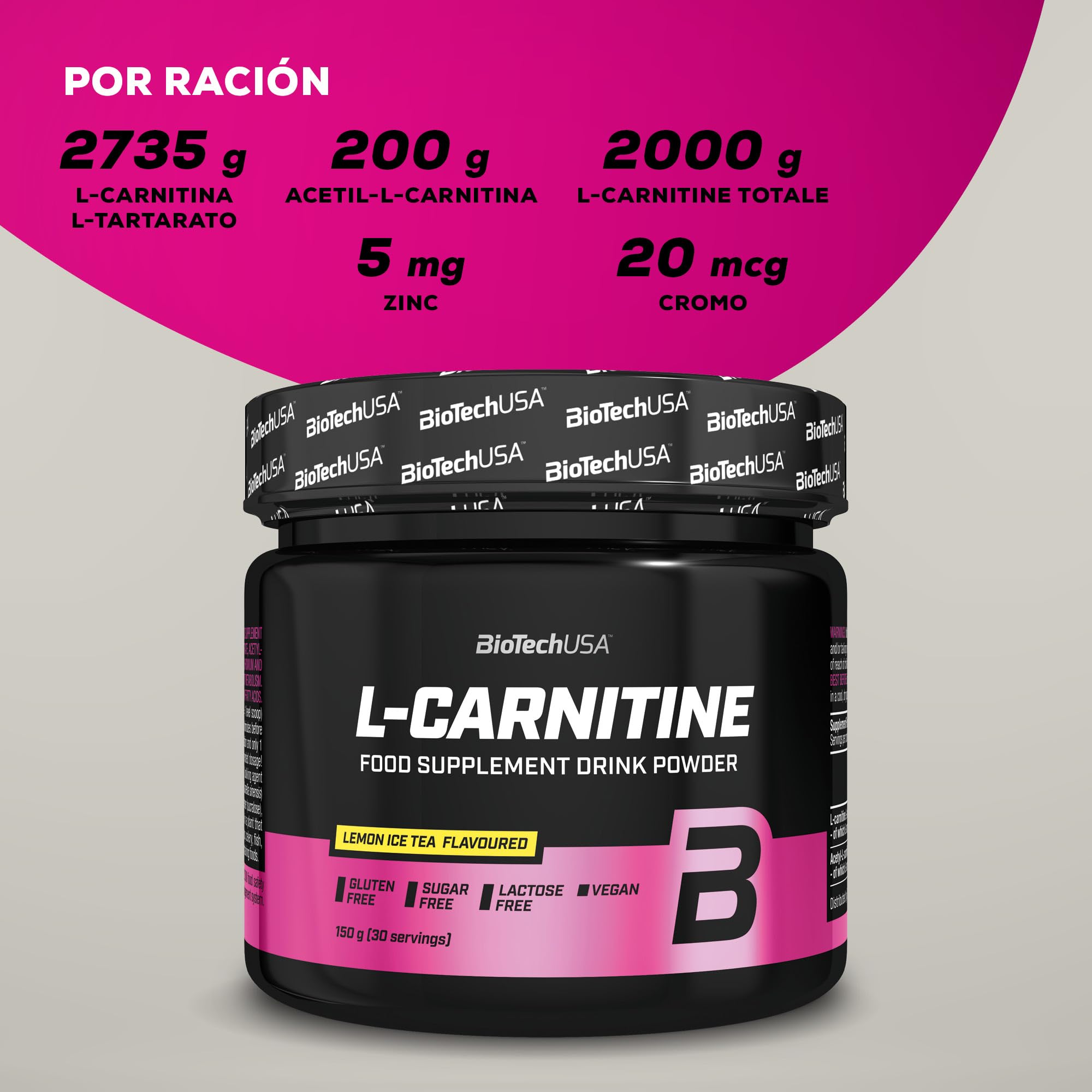 BioTechUSA L-Carnitine Drink Powder | 2000 mg/porción | Vegano, sin gluten,  sin azúcar