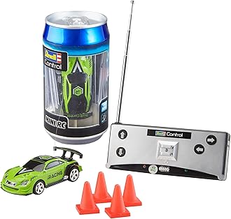 23560 Mini Remote Control Car Racing Car Green, With 40 MHz Control, In a Can Container, Includes Traffic Cones, 8cm in length