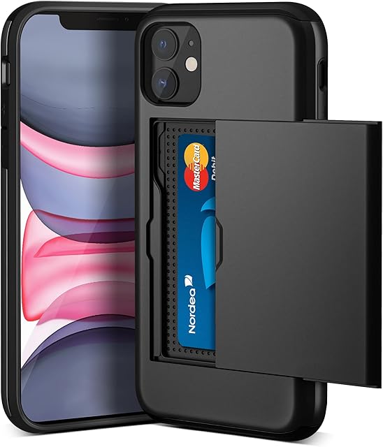ACOCOBUY Compatible with iPhone 11 Case Shockproof Wallet Case for iPhone 11 Case with Card Holder Protective Dual Layer Armor Phone Case Rubber Bumper Cover for iPhone 11 Card Holder Slot Case Black