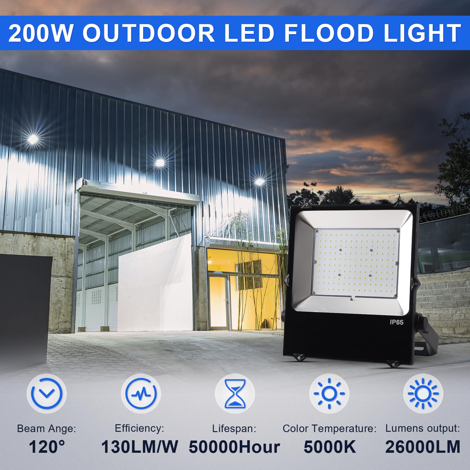 200W LED Flood Light, 26000LM Super Bright Outdoor Security Lights
