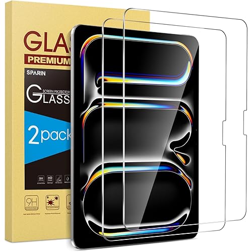 SPARIN Screen Protector for iPad Pro 11 Inch 2025/2024 M5 M4 (6th/5th Generation), 2 Pack Tempered Glass for iPad Pro 11, Scratch Resistant, Case Friendly, Apple Pencil Pro Compatible