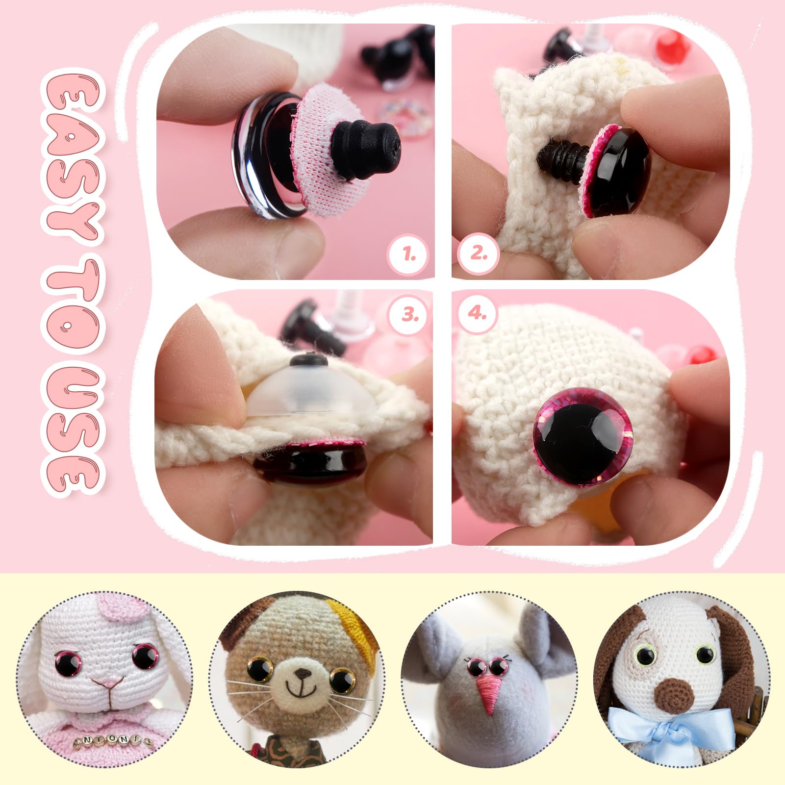 TOAOB 64 Sets Yeux De Sécurité Ronds En Plastique De Poupée