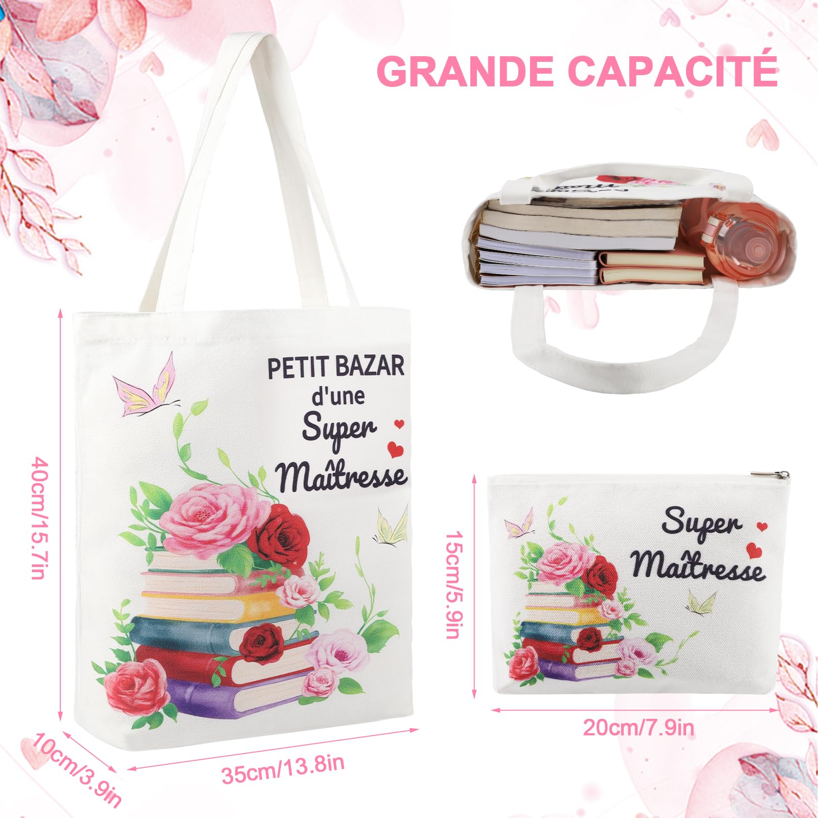 Cadeau Maîtresse d'École Fin d'Année avec Tote Bag Sac de Papeterie Boîte Cadeau Personnalisé