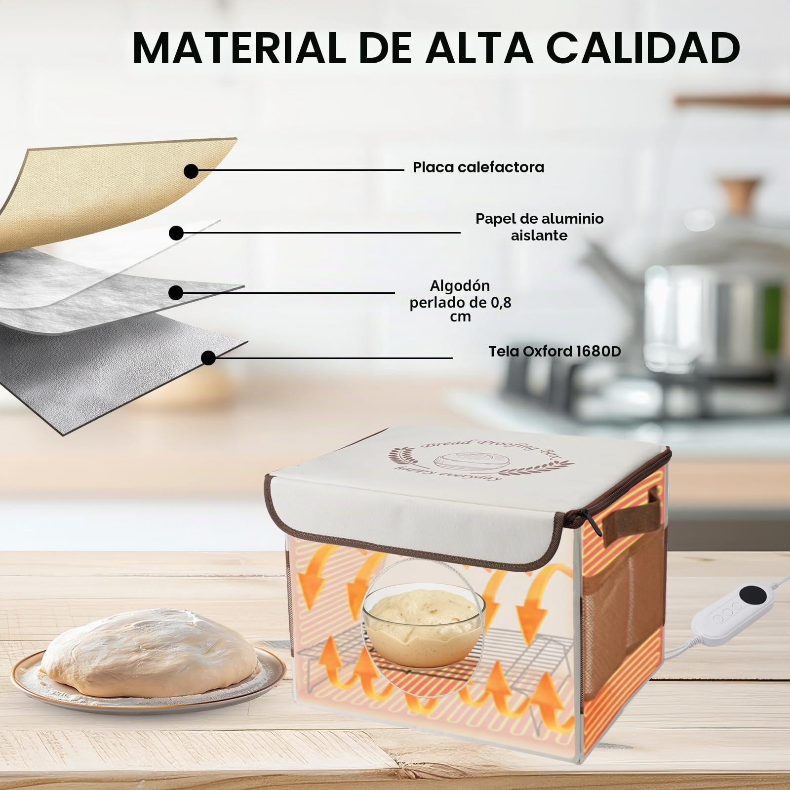 Caja de Fermentación, Caja de Fermentación Plegable con Calefacción, Temperatura NTC y Bandeja de Metal, para Hornear Pan, Yogur