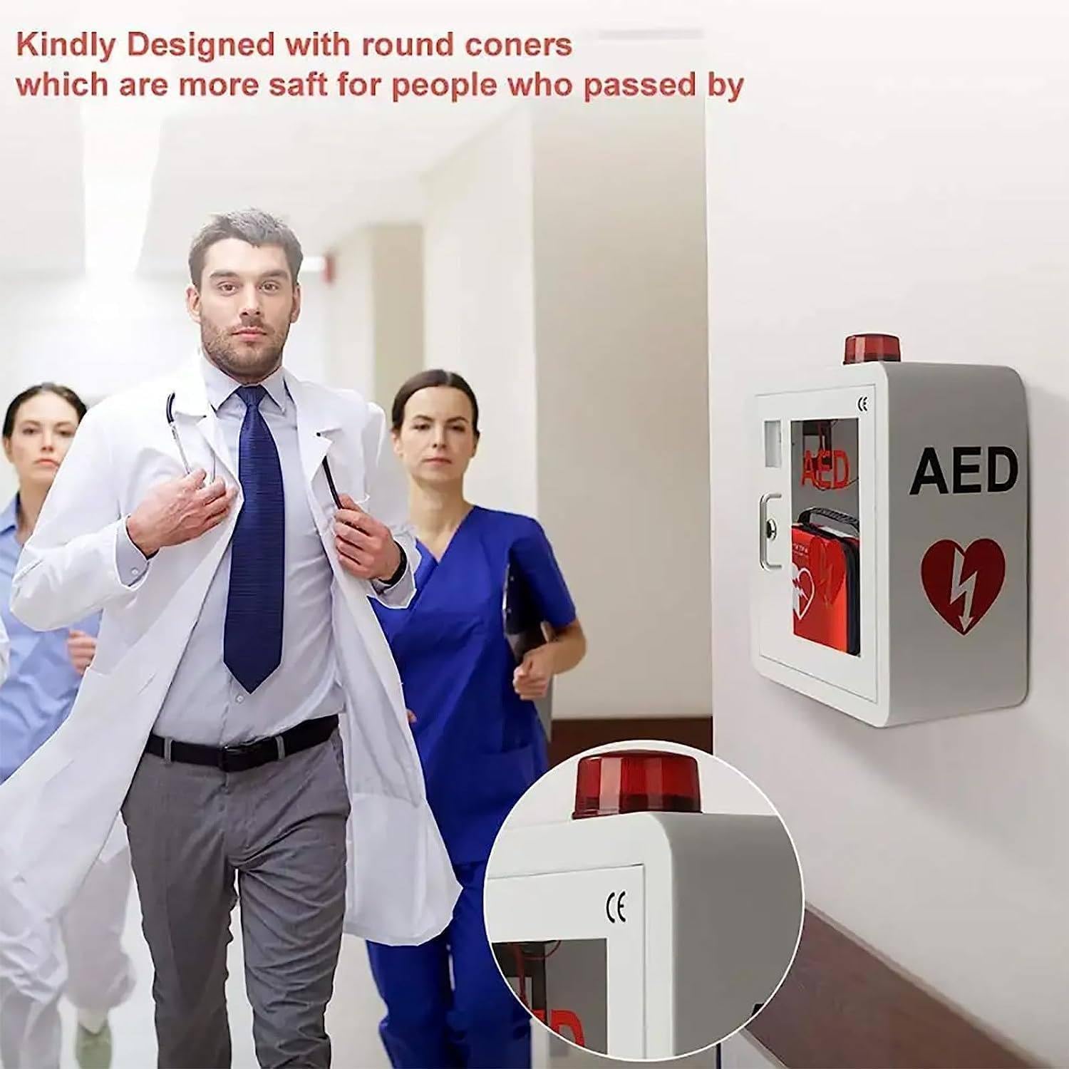 Armadietto per Defibrillatore Semiautomatico Esterno (Dae) a Parete Con Chiave E Allarme, Armadietto Porta Defibrillatore Semiautomatico Esterno, Design Con Angoli Arrotondati
