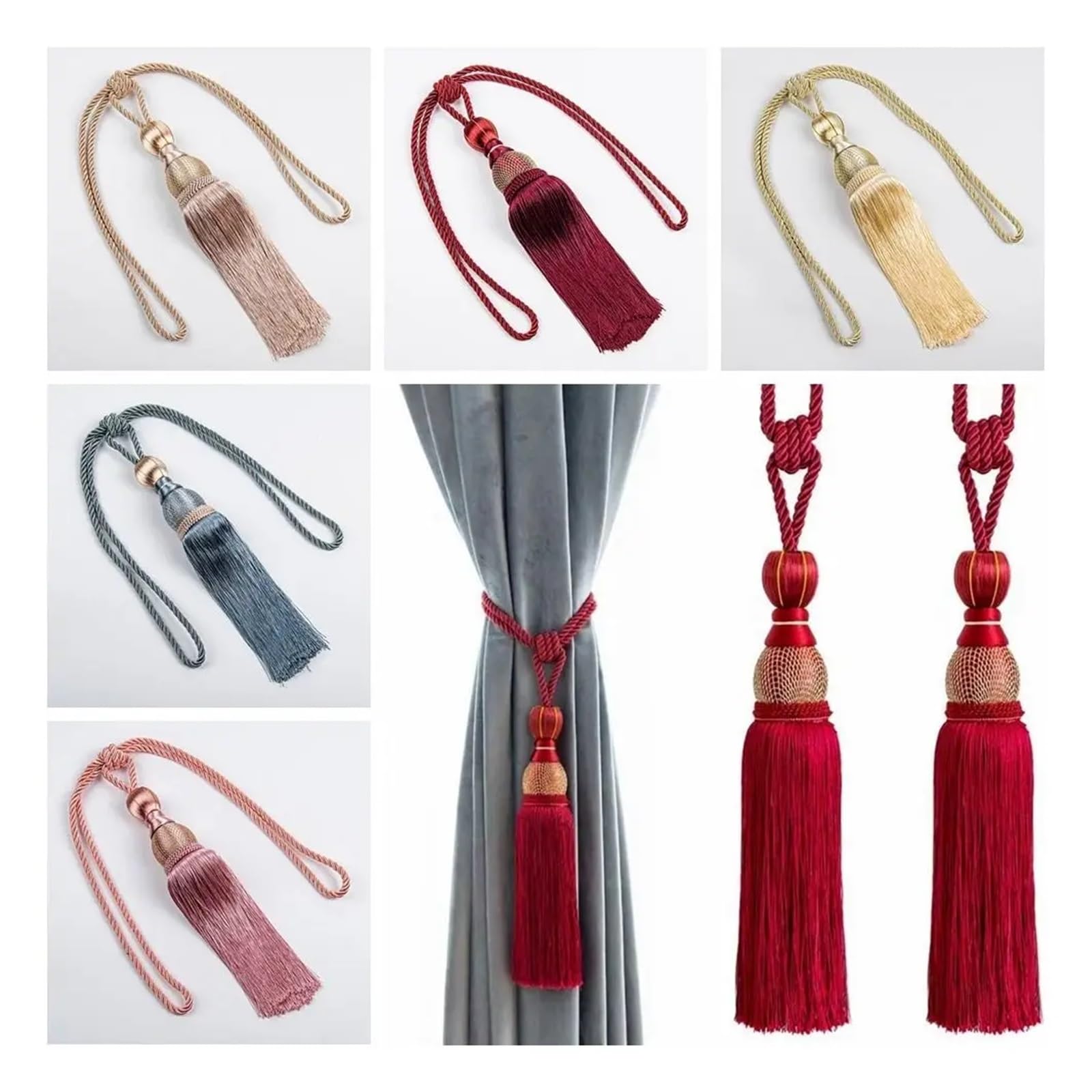 Nappe per Tende, Fermatende, Porta Palline da Tennis, Cinture per Appendere, Fermacorda, Fermatende, Accessori per Tende（Beige）