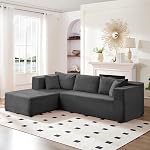 Mjkone 108" Width Modular Sectional Sofa Couches with Chaise, Cloud Sectional L-Shape Sofa Couch with Deep Seat, Upholstered 3 Seater Couches for Living Room Home Office, No Assembly Required, Black