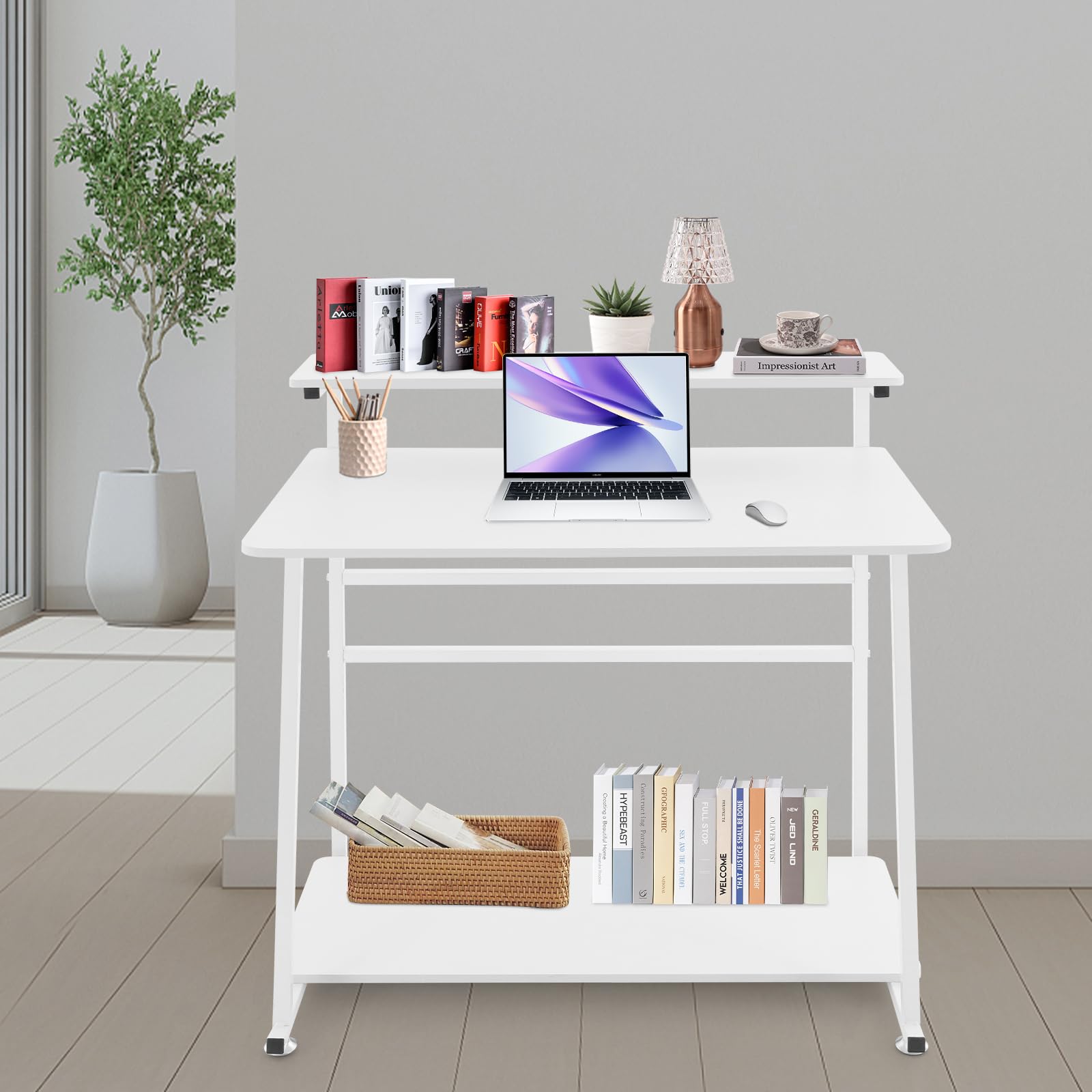 Mobile Standing Desk 3-Tier Mobile Desks Workstation 31 5 Inch Wide Rolling Computer Desk with Wheels Foot Pads — view 2