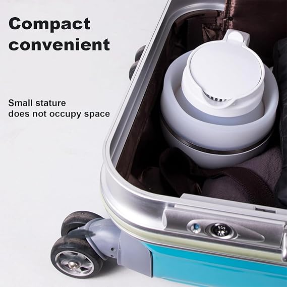 Foldable Electric Kettle Mini Travel Kettle Portable Fast Boiling 600 ML Collapsible Camping Kettle with Separable Power Cord for Outdoor Hiking Camping Traveling,White