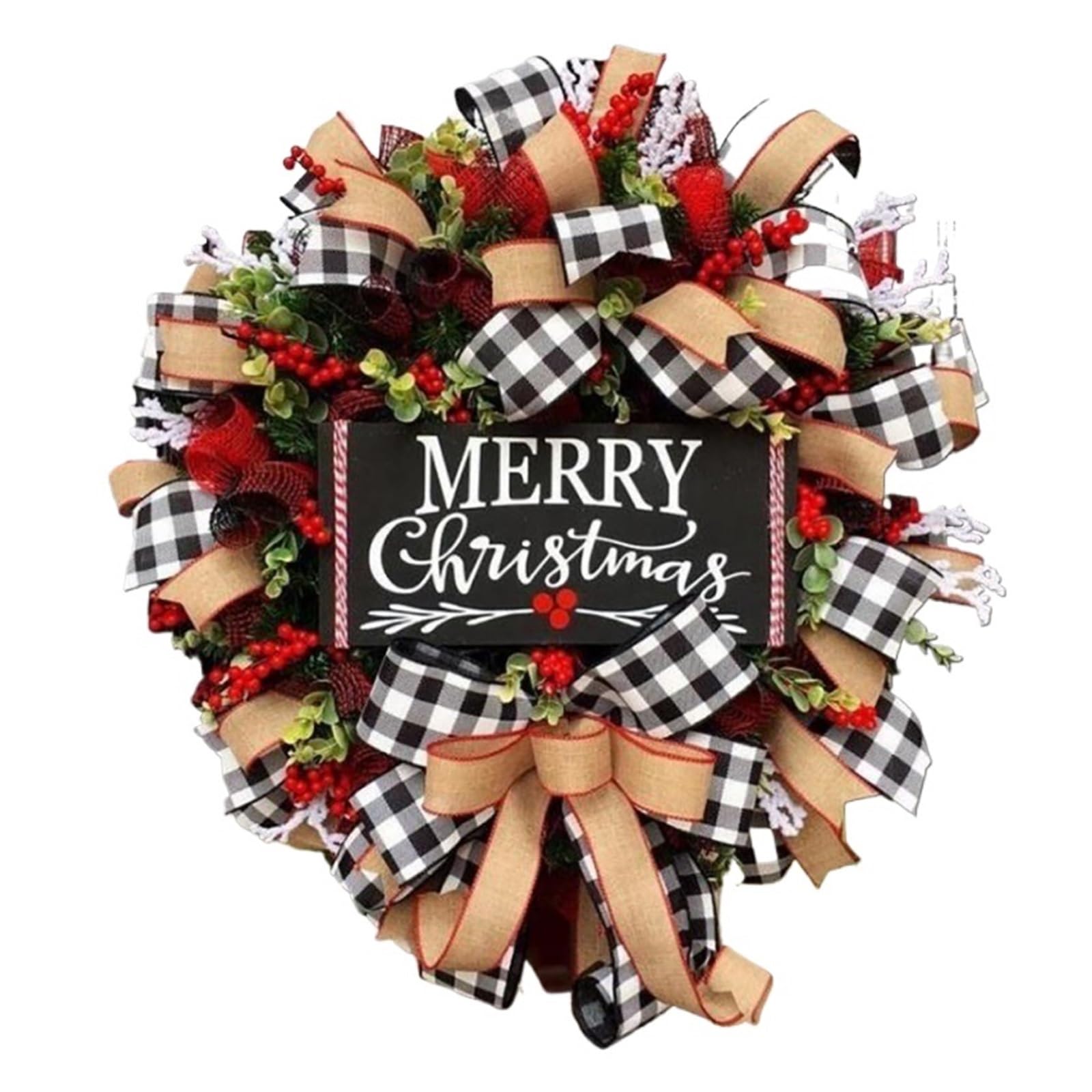 Couronne pour Porte Couronne de Noël 38 cm, Couronne Lettres, décoration américaine à Suspendre sur Une Porte, Fruits Rouges, Circulaire en rotin(Color 3)