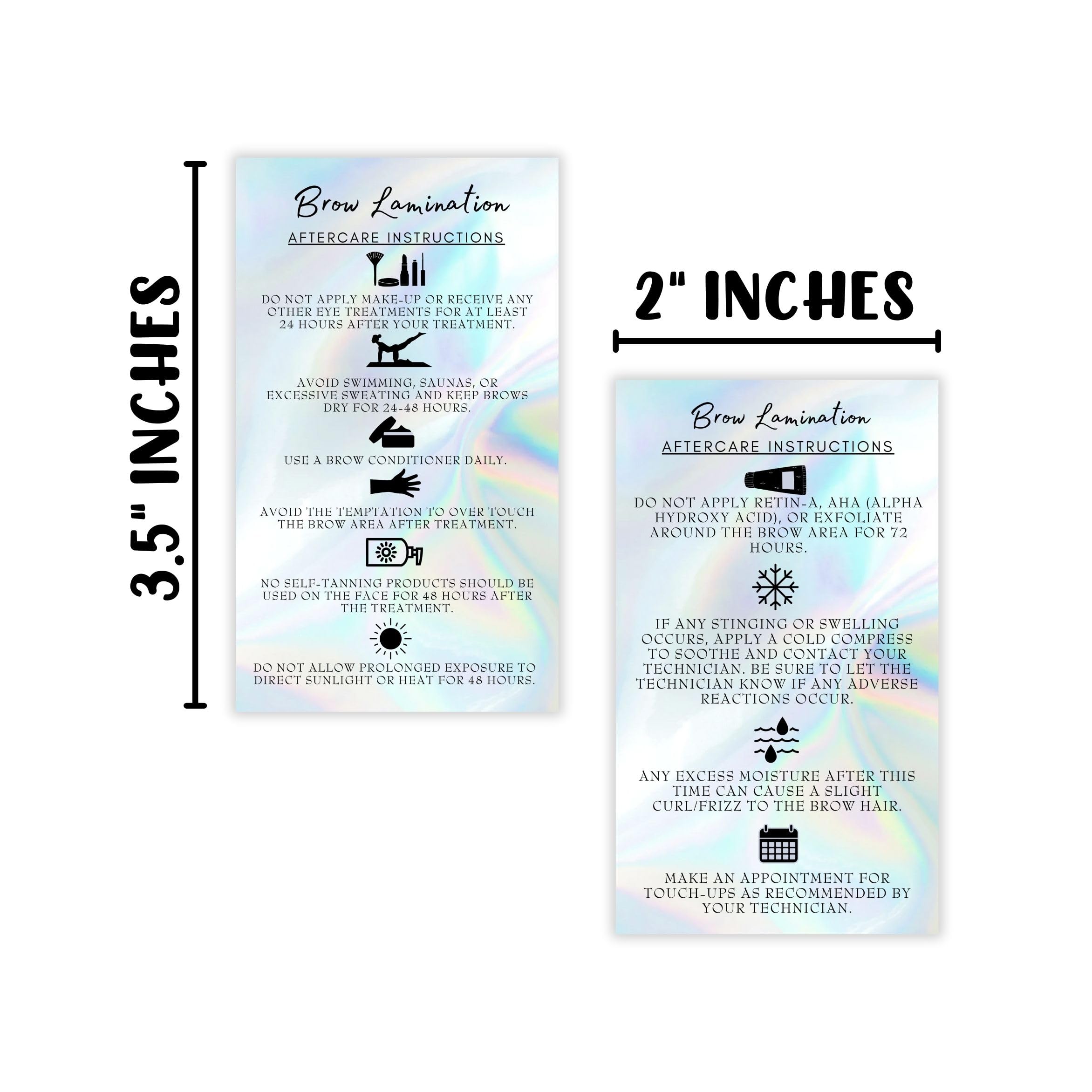 Tarjetas de cuidado posterior de laminación de cejas | Paquete de 50 | Tamaño de tarjeta de visita de 2 x 3.5 pulgadas | Kit de elevación de inicio en casa DIY para levantar cejas y tintar | Cejas
