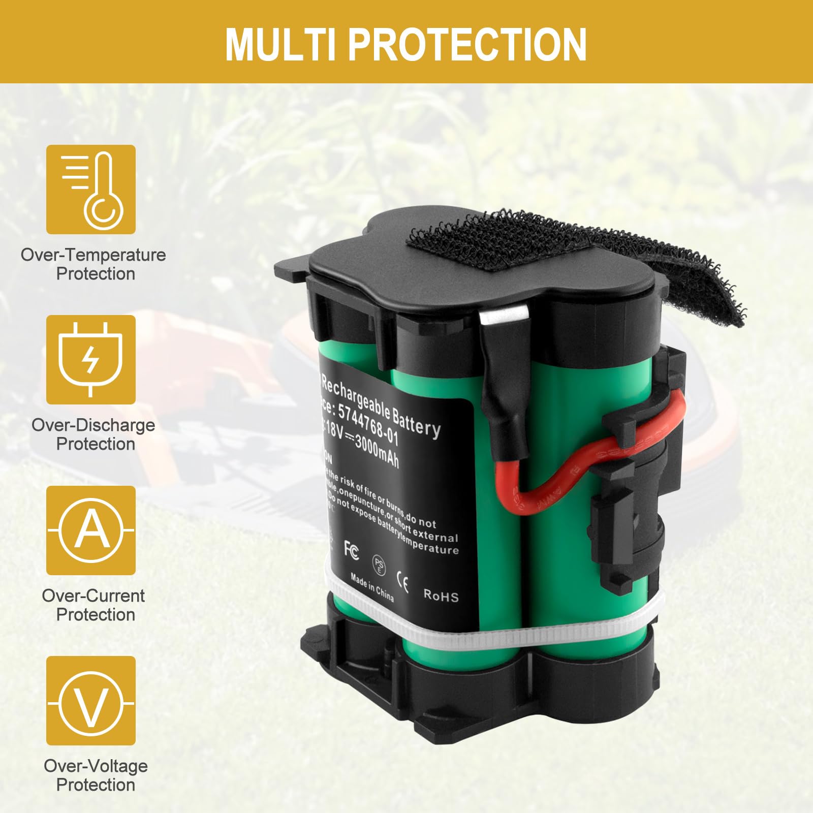 Batería de Litio 3000mAh 18V Compatible con Gardena R38Li R40Li R45Li R50Li R70Li R75Li R80Li, Flymo 1200R, Husqvarna Automower 105 305 308 308X, McCulloch Rob R600 R800 R1000