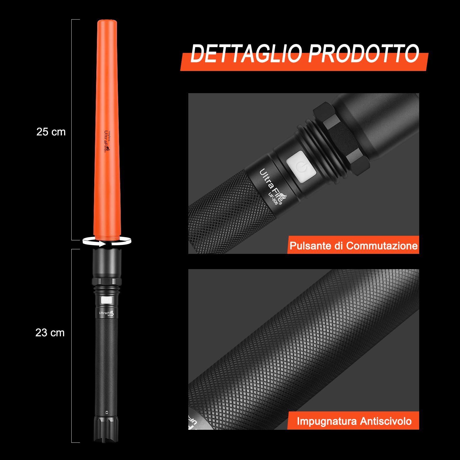 UltraFire Torcia a LED da 19 pollici, con barra di segnalazione da 850 lumen, 3 modalità con lampeggiante rosso per il controllo del traffico, aeroporto, vigili del fuoco, parcheggio, emergenza, UF