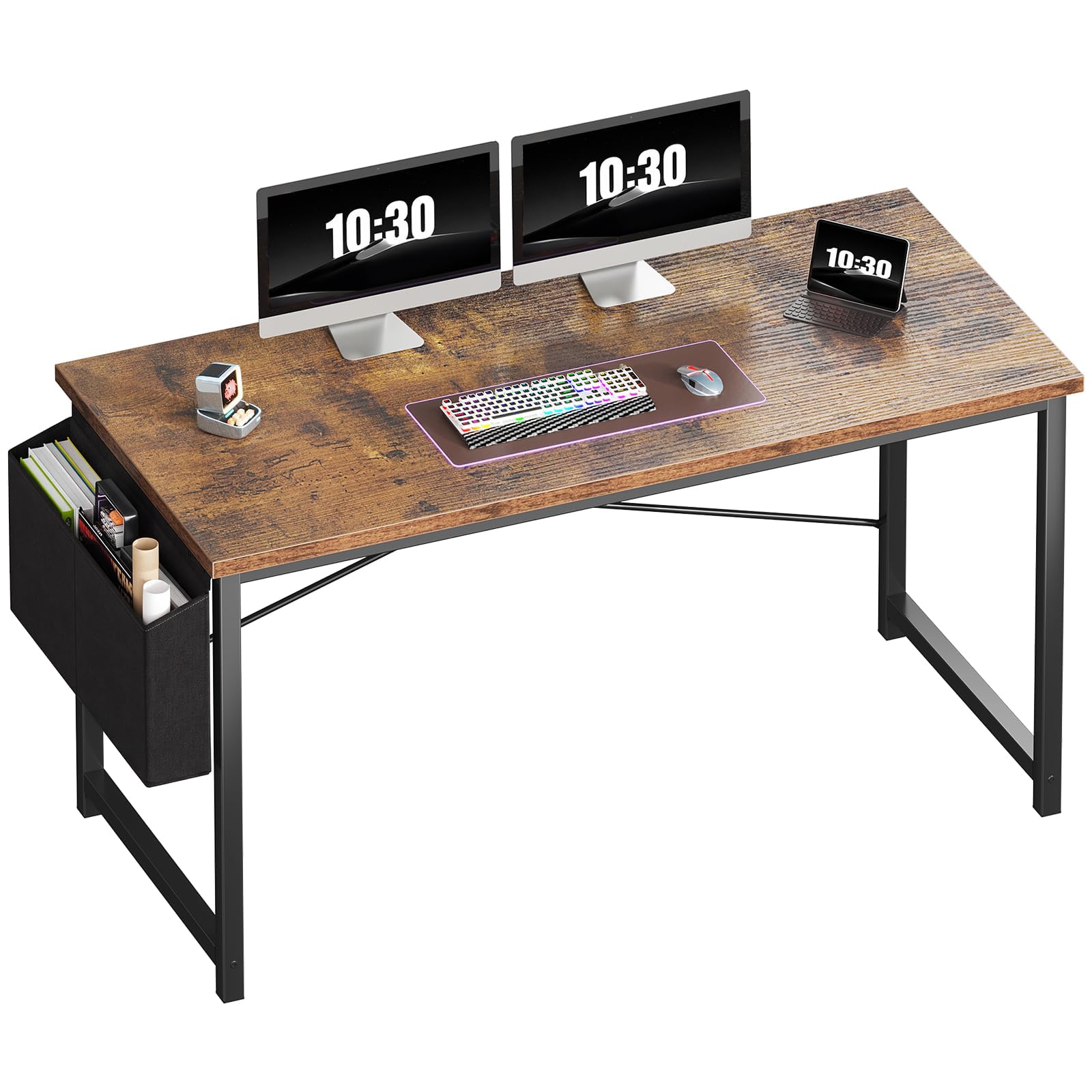 OLIXIS Computer Desk, 55 Inch Gaming Desks for Home Office, Brown