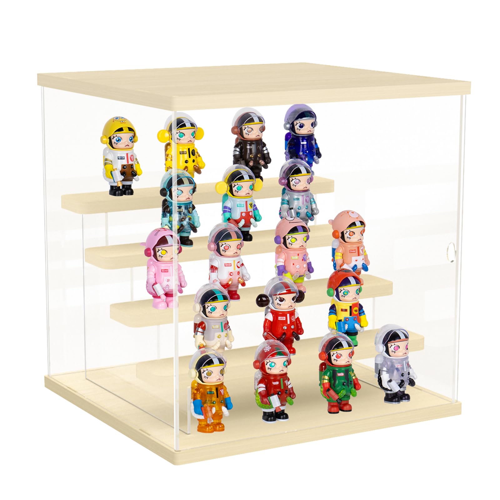 Vitrine à 5 niveaux en acrylique transparent pour assembler le comptoir - Protection anti-poussière pour figurines d'action Pop jouets de collection, 12,5 x 11,7 x 32 cm, noyer