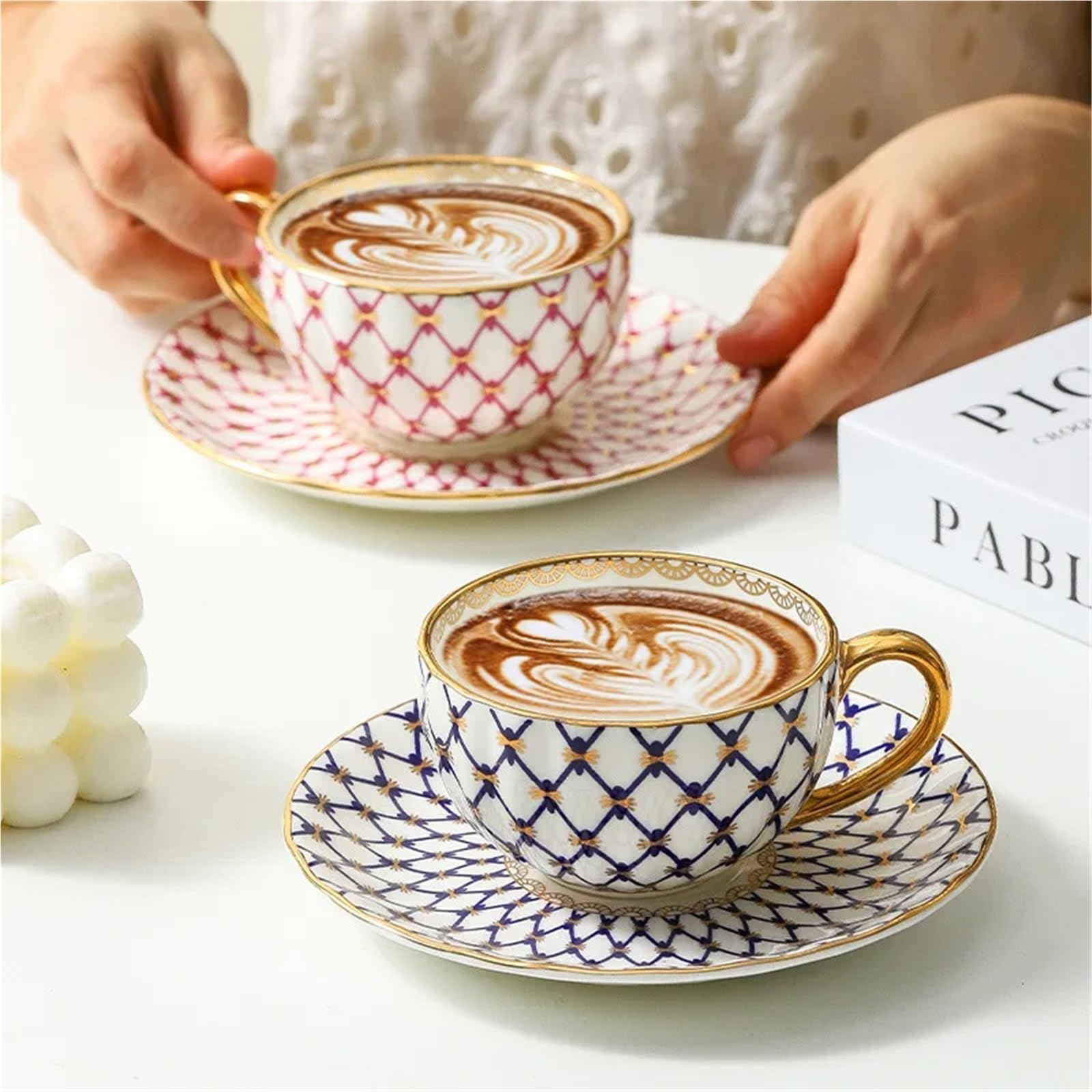 Tazza da caffè in ceramica stile nordico Bone China con manico in oro, per tè al latte di alta qualità, creativa, pomeriggio, nero (nero)