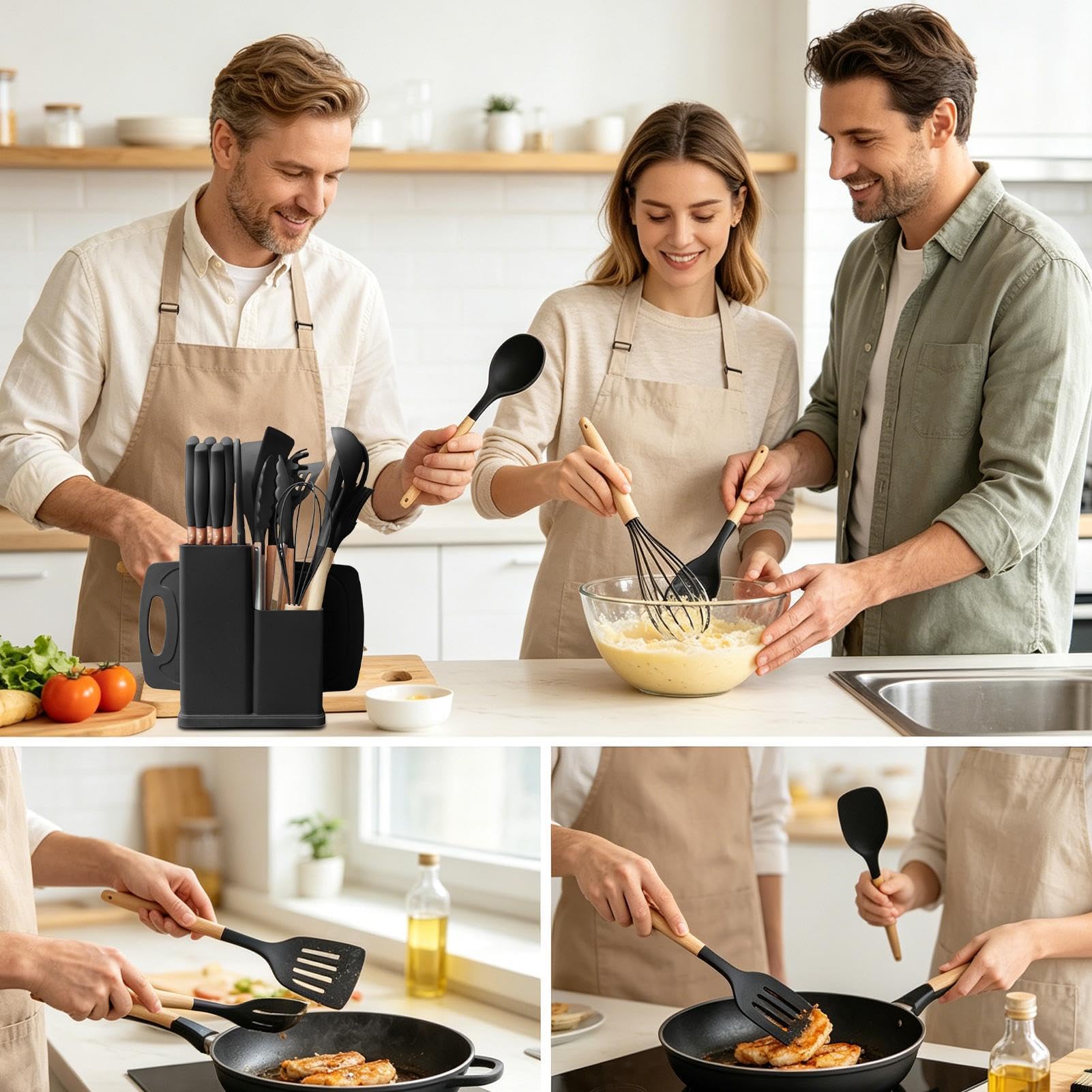Strumenti Da Cucina Set da 19 Pezzi in Silicone Antiaderente Resistente al | Set di Strumenti per Cucinare Per La Casa, Appartamento, Interno, Piano Di Lavoro, Famiglia