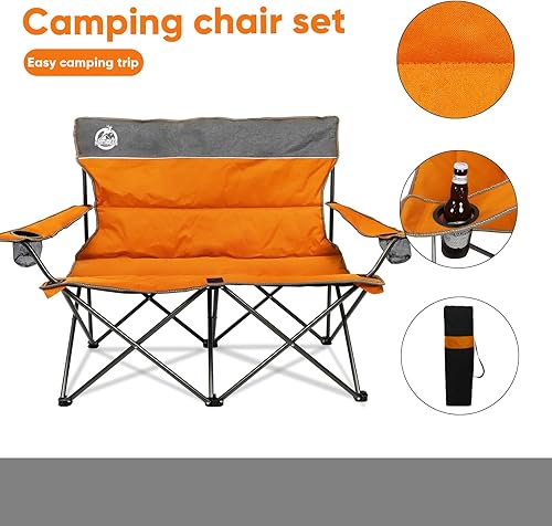 Miniatura 5 de Juego de 3 sillas de campamento al aire libre, silla de campamento acolchada plegable, juego de conversación plegable con un sofá, dos sillas