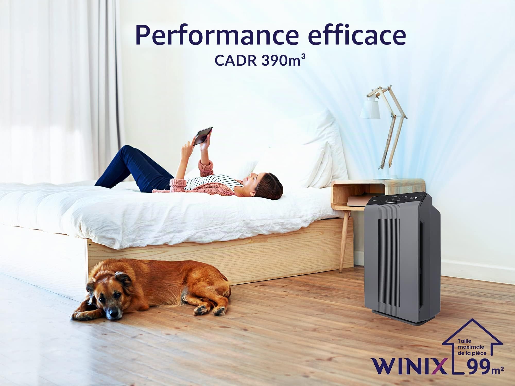 WINIX Purificateur d'Air 5300-2 HEPA & Charbon Actif, jusqu'à 99m², CADR 390m³/h, Élimine Allergies Pollen PM2.5, Capteur Qualité Air Intelligent, Mode Auto, Silencieux 27dB, Gris