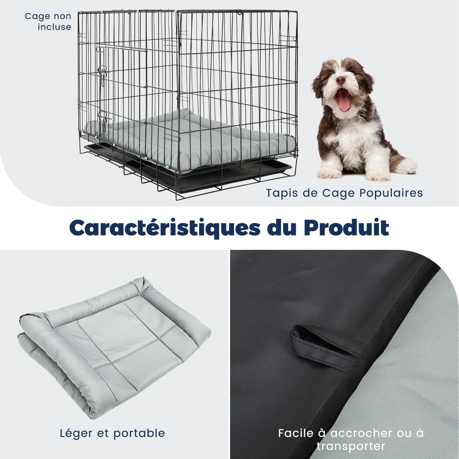 Miguel Lit Imperméable pour Chien d'Extérieur pour Cage en Métal Oxford Chien Tapis pour Animaux en Résistant à l'eau Durable Chiot Lit Facile à Nettoyer Intérieurs Extérieurs 91cm/36in Gris Clair