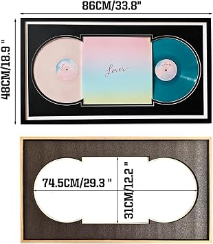 Double Vinyl Record Display Frame, Holds 2 LP Records & 1 Album Cover (12.5x12.5 Inch), Double Record Album Frame, Horizontal/Vertical Wall Mount for Music Collectors Home Decor