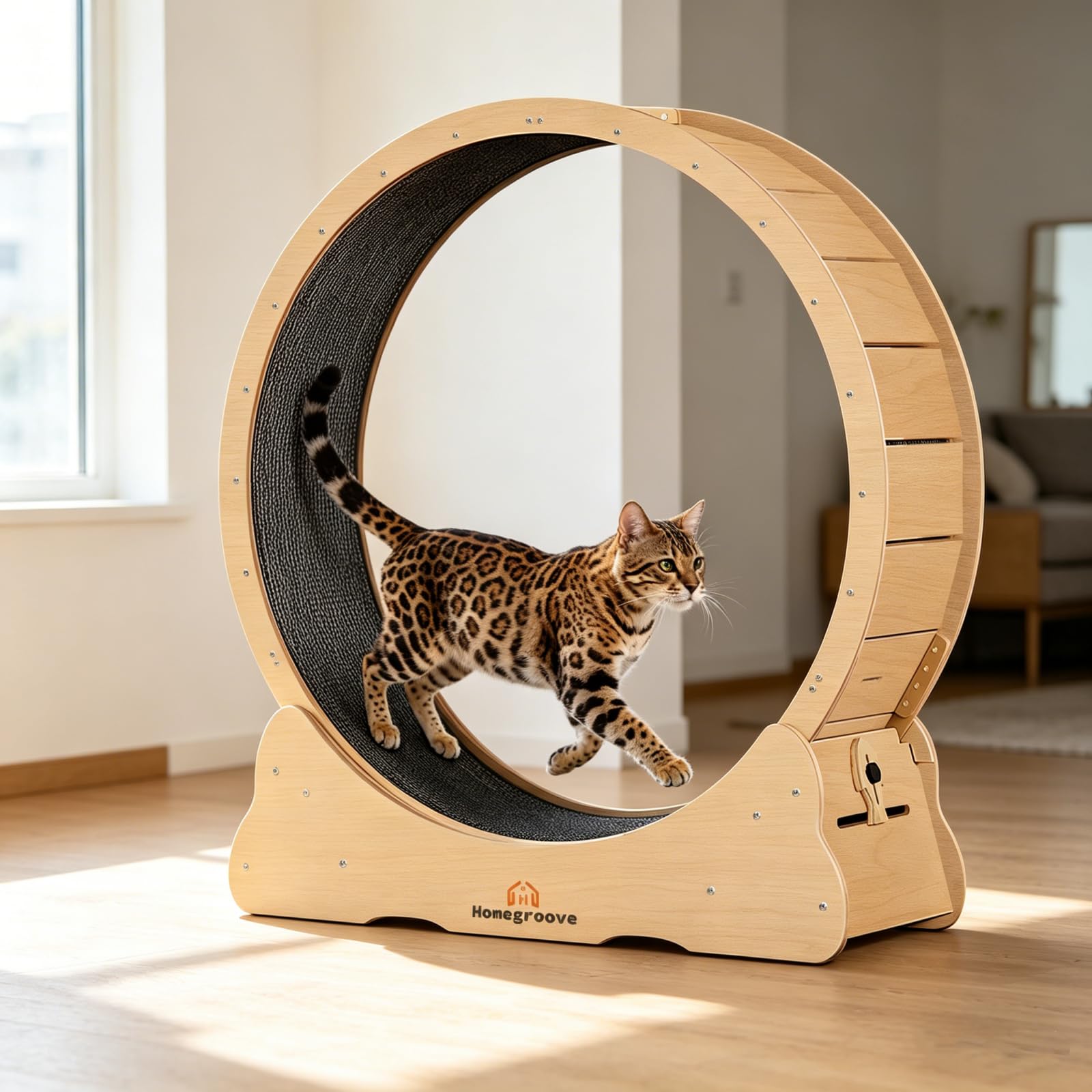 Homegroove 46 XL Cat Running Wheel Natural Wood