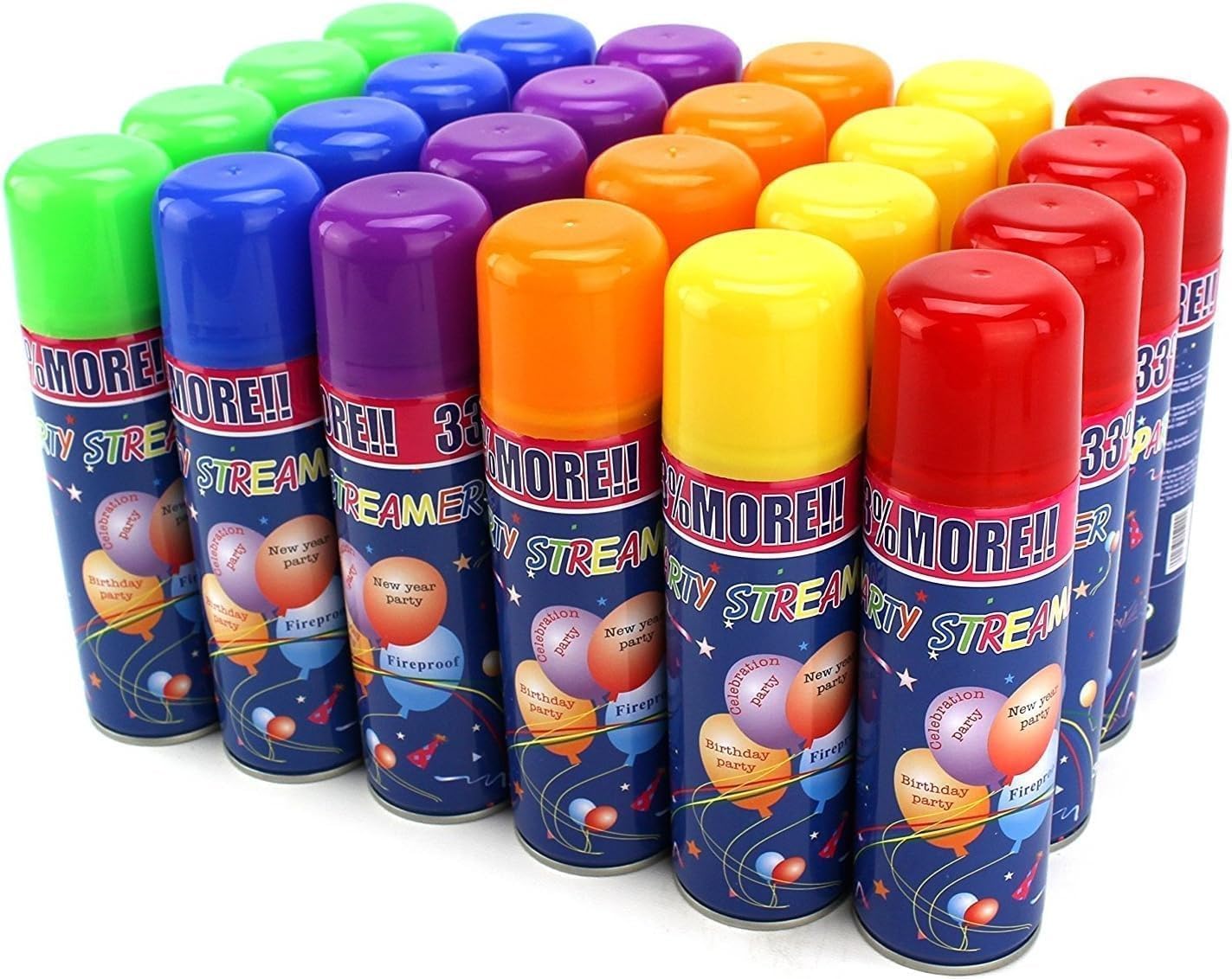 12 Pack Party String Spray (3 oz Each) – Streamer Spray in a Can, Full Color Set with 2 of Each Color, Party Supplies for Kids’ Parties, Birthdays, and Celebrations