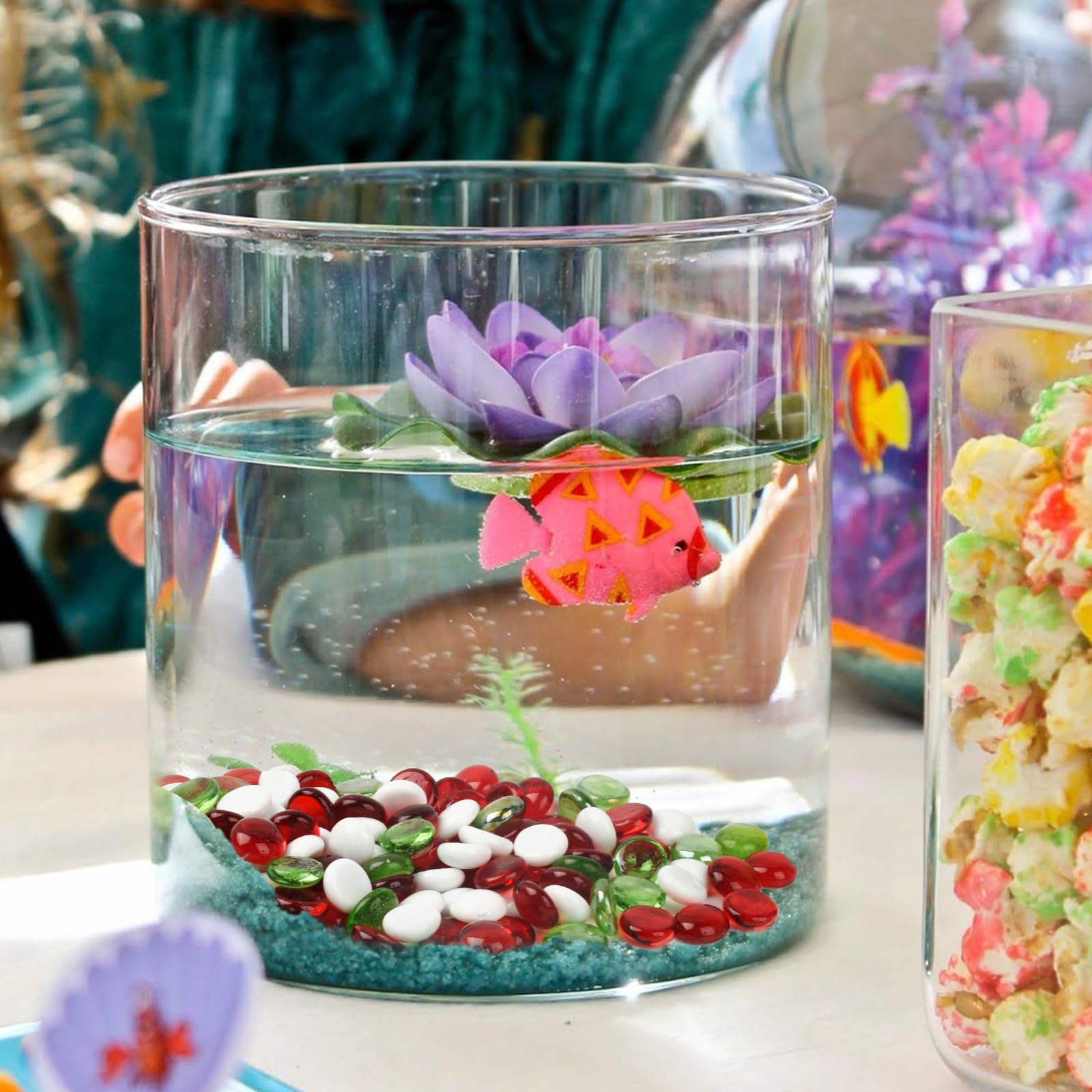 Lot de 100 galets de Noël ronds en verre de 450 g, couleurs mélangées, pour remplissage de vase, décoration d'aquarium, décoration de jardin