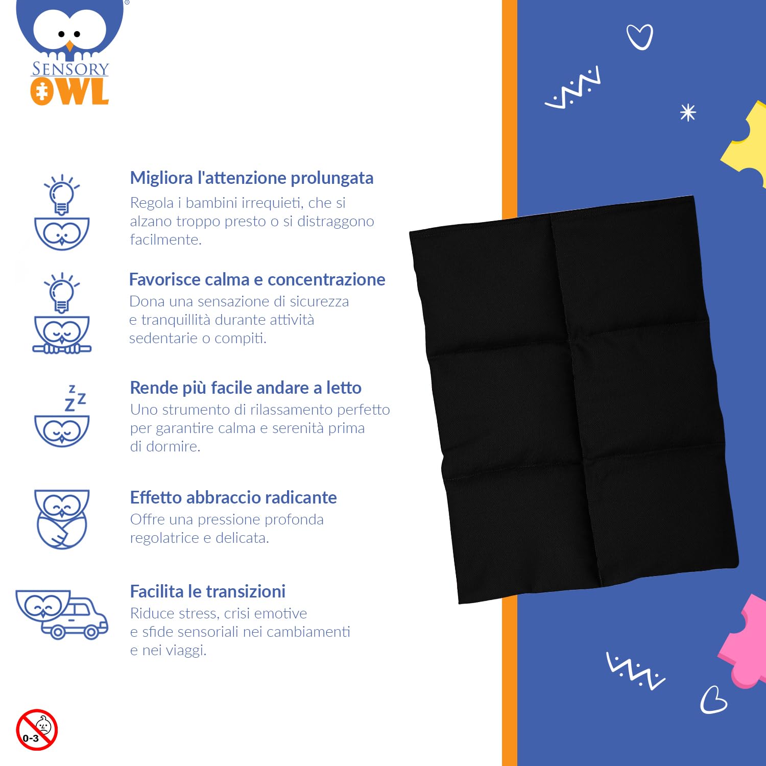 Cuscino Ponderato per Ginocchia Cuscino con Peso Sensoriale Terapeutico in Cotone Sollievo dallo Stress 30 x 40 cm 2 kg Nero