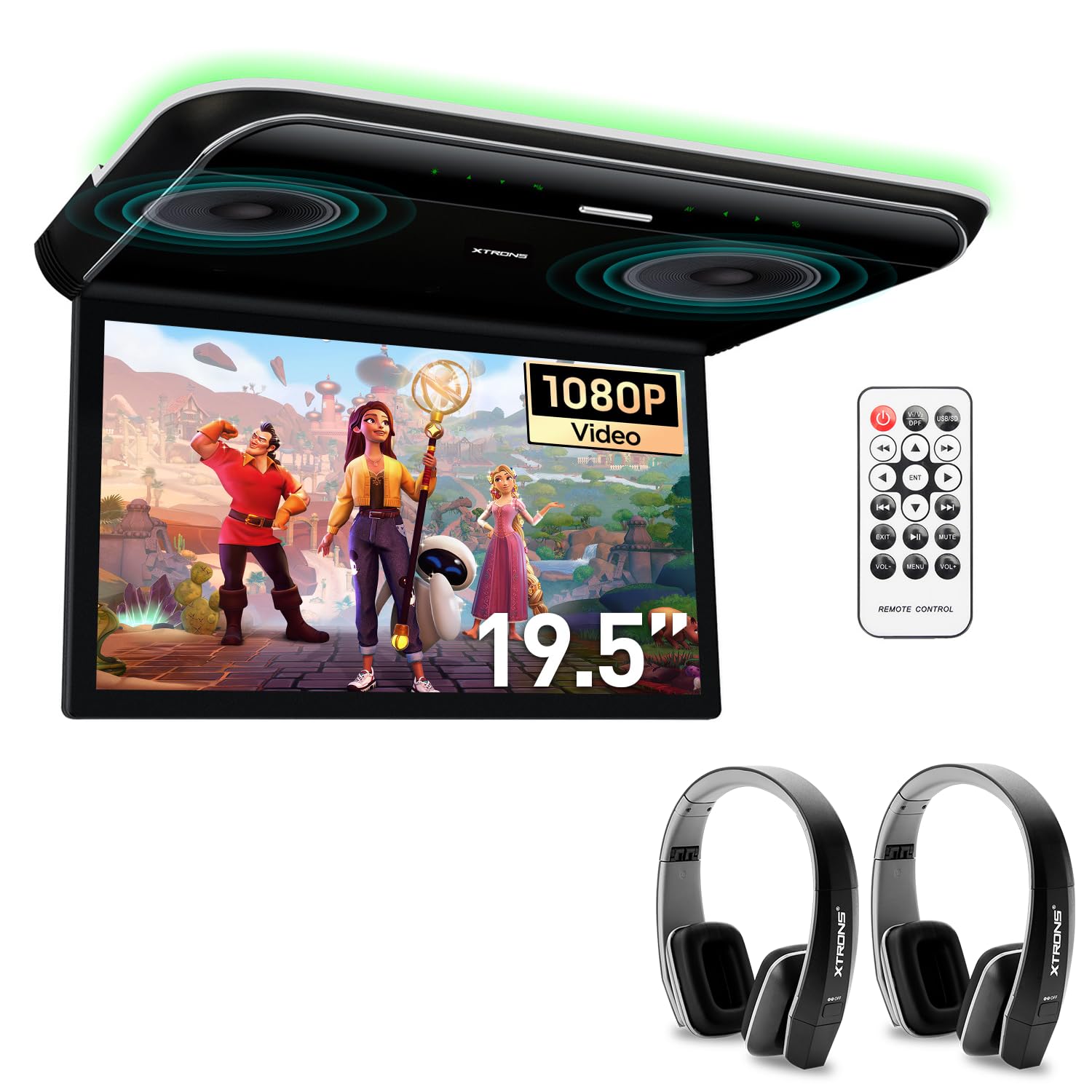 XTRONS 19,5 Zoll HD-Digital TFT 16: 9-Bildschirm-Auto-Overhead-Video Ultradünner Autodach-Player mit integrierten HDMI/AV/USB-Lautsprechern und Buntem Aura-Licht
