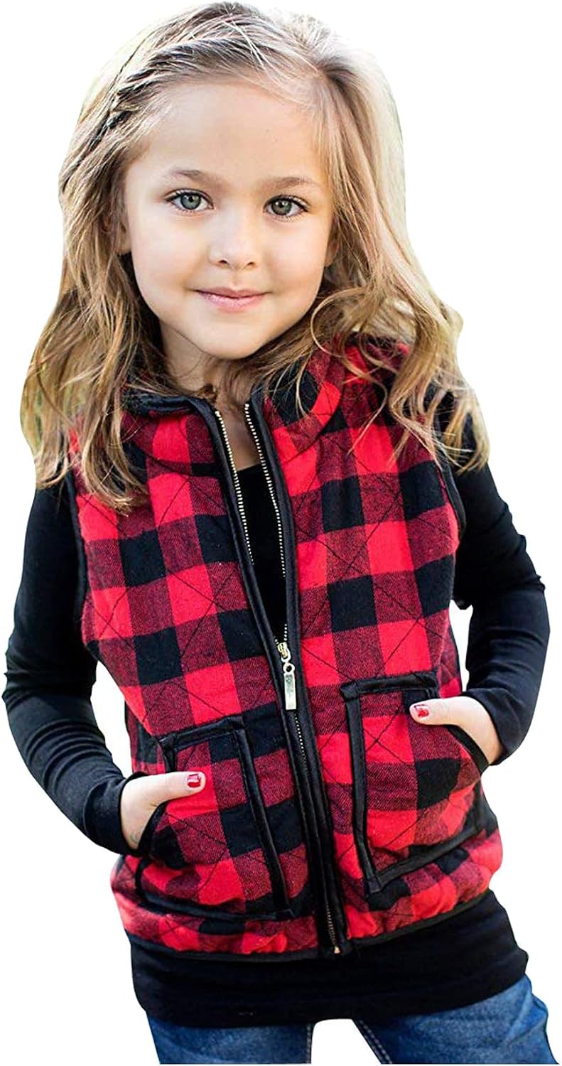 Kid Little Girls Puffer Lightweight Plaid Quilted Vest Cute Winter Outwear Padded Outfit