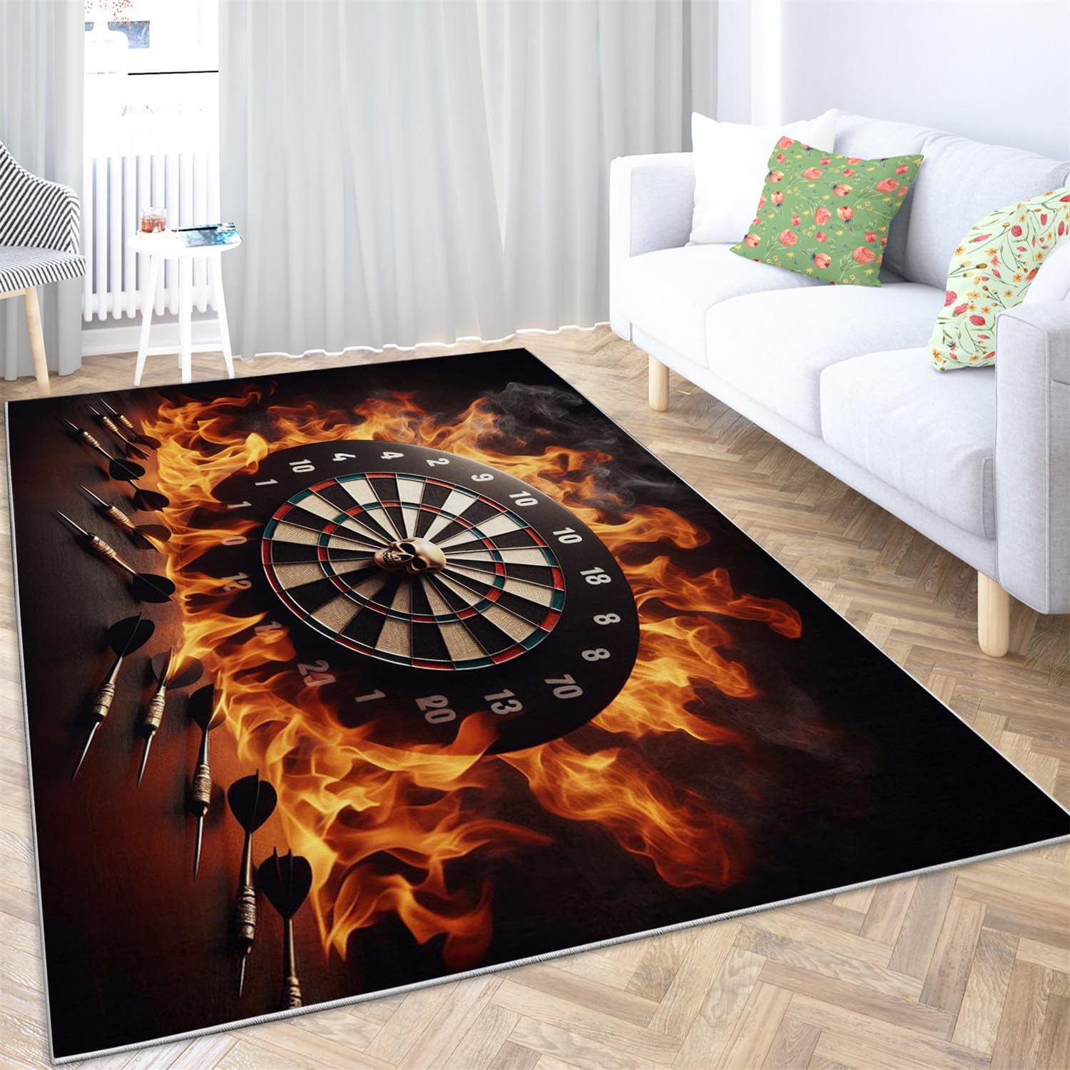 Teppich Dekoration 120x170cm Flame Darts Roulette-Thema Rutschfester und Waschbarer Flanell Teppich Schwarz, für Schlafzimmer Kinderzimmer Wohnzimmer Moderner Balkon Esszimmer