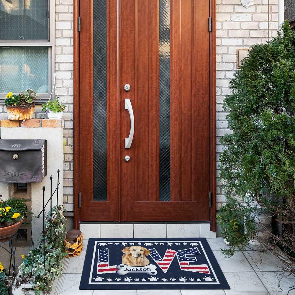 Felpudo de bienvenida personalizado con diseño patriótico de bandera americana con diseño de minueto, tapete antideslizante para porche, entrada, interior y exterior, decoración del hogar