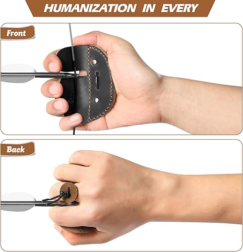 Miniatura 13 de Ringsun Lengüetas de cuero con arco para dedos, hecho a mano, para equipo de práctica de tiro, pestaña de dedos de arco recurvo Derecha