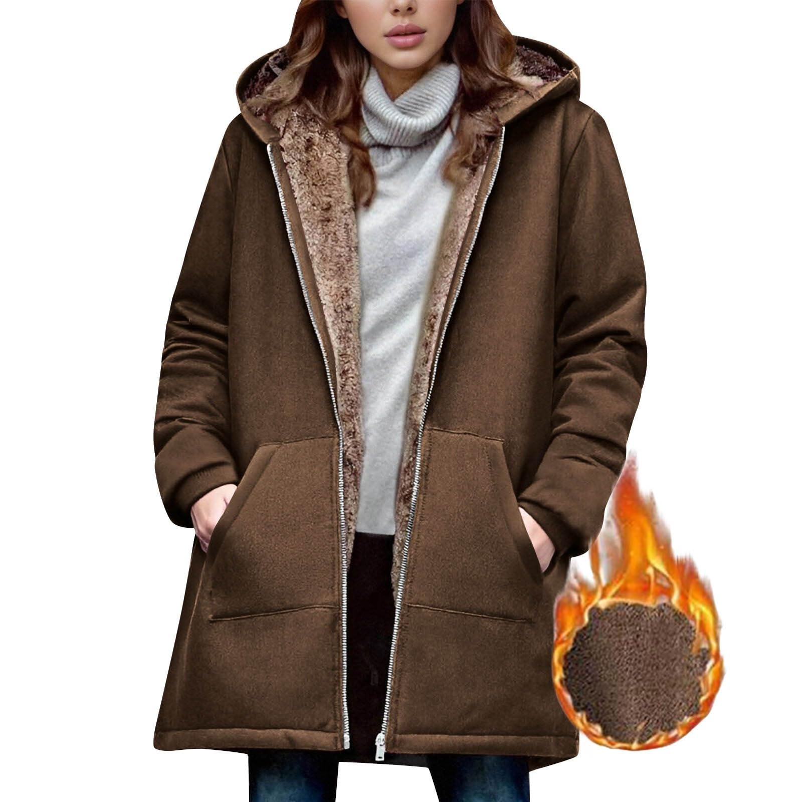 Manteau d'hiver pour femme - Long et chaud - Doudoune matelassée chaude - Coupe-vent - Doublure en polaire - Manteau bouffant chaud - Parka d'hiver épaisse - Manteau d'extérieur avec capuche
