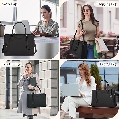 Miniatura 6 de Bolsa para laptop para mujer, 15.6 pulgadas, impermeable, de piel, bolsa de mano para computadora, negocios, oficina, trabajo, maletín de gran