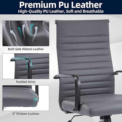 Miniatura 4 de Silla de Oficina, Sillas Ergonómicas Ejecutivas para Sala de Conferencias, Silla de Escritorio de Cuero Acanalada con Soporte Lumbar, Silla