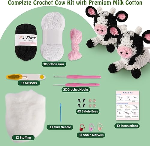Miniatura 3 de YEEAJERCC Highland Cow - Kit de ganchillo para principiantes y adultos, paquete de 2 muñecas de vaca Amigurumi con video tutorial, 40% hilo extra,