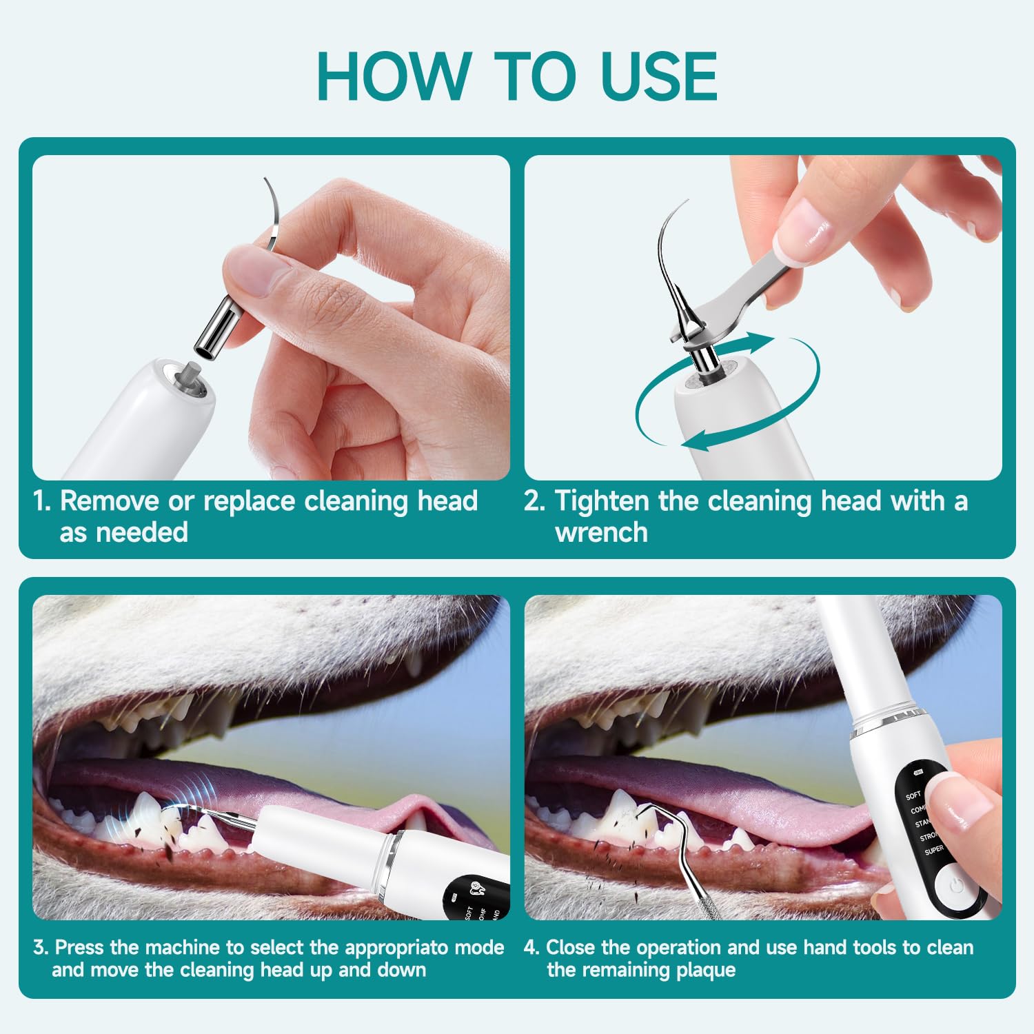 Cepillo Dientes Perro ultrasónico, 5 modos de limpieza Eliminador sarro de Limpieza de Dientes de Perro,Agua IPX6 Limpiador de dientes contra sarro, mal aliento y gingivitis, para/perros/gatos