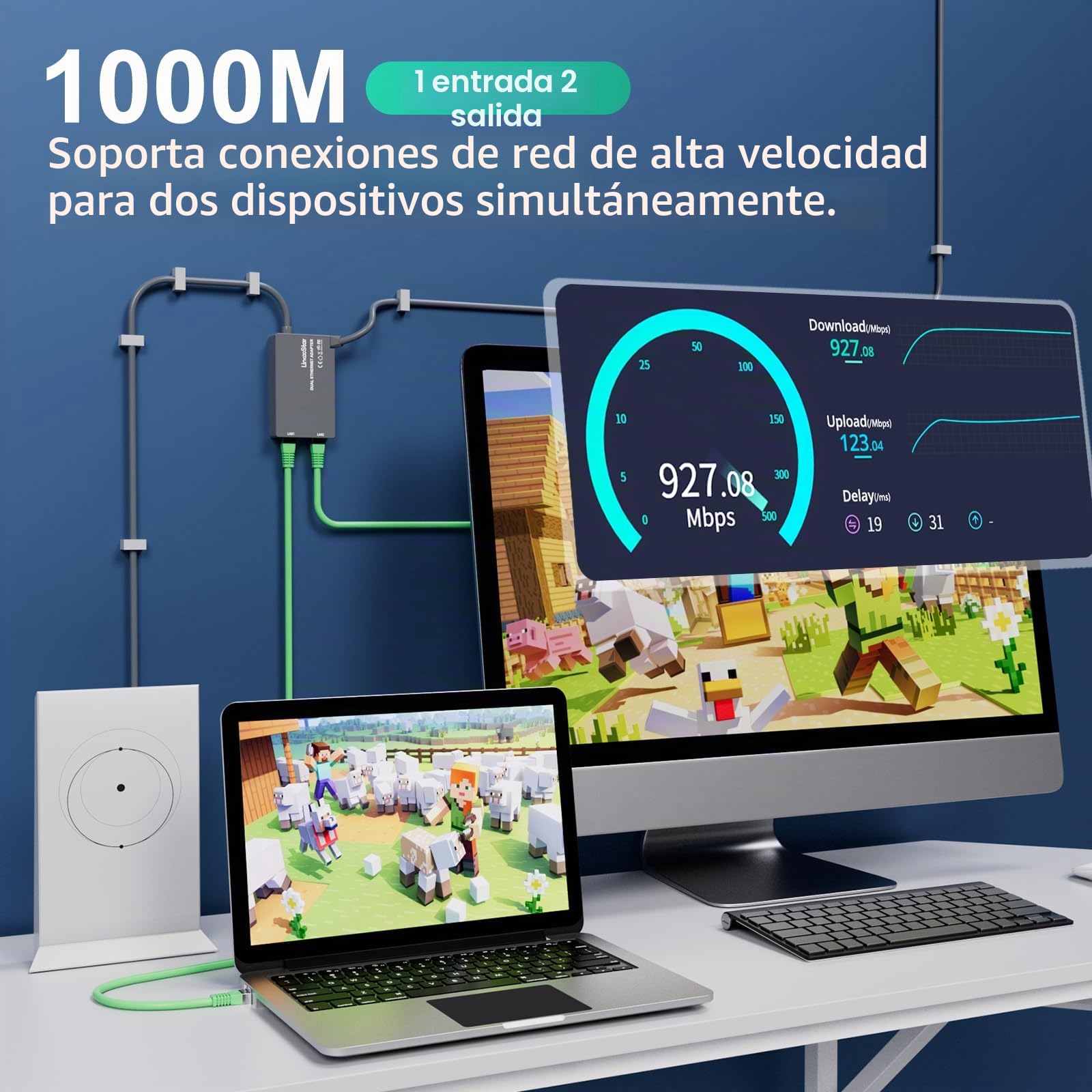 Adaptador Ethernet Ethernet de for StarLink de Linkoostar Multi Ports para Gen 2, For StarLink a RJ45 Conexión de Red rápida y Estable 1 a 2 [2 Dispositivos Red simultáneamente] - hasta 1 GBP