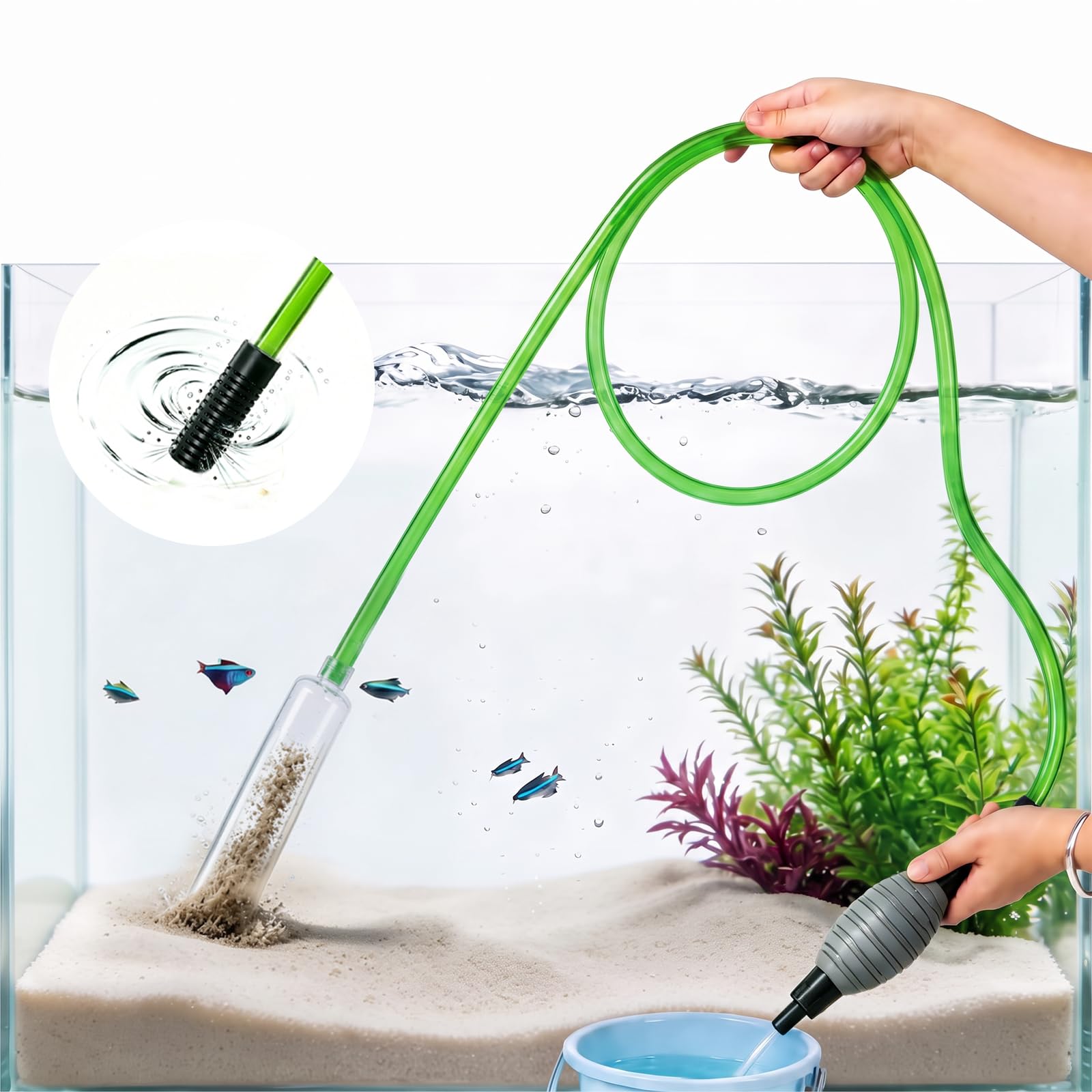 boxtech Fish Tank Water Change,Aquarium Gravel Vacuum Siphon | Powerful Siphoning Action,2-in-1 Functionality,Hands-Free Squeeze Start for Aquarium Water Filter