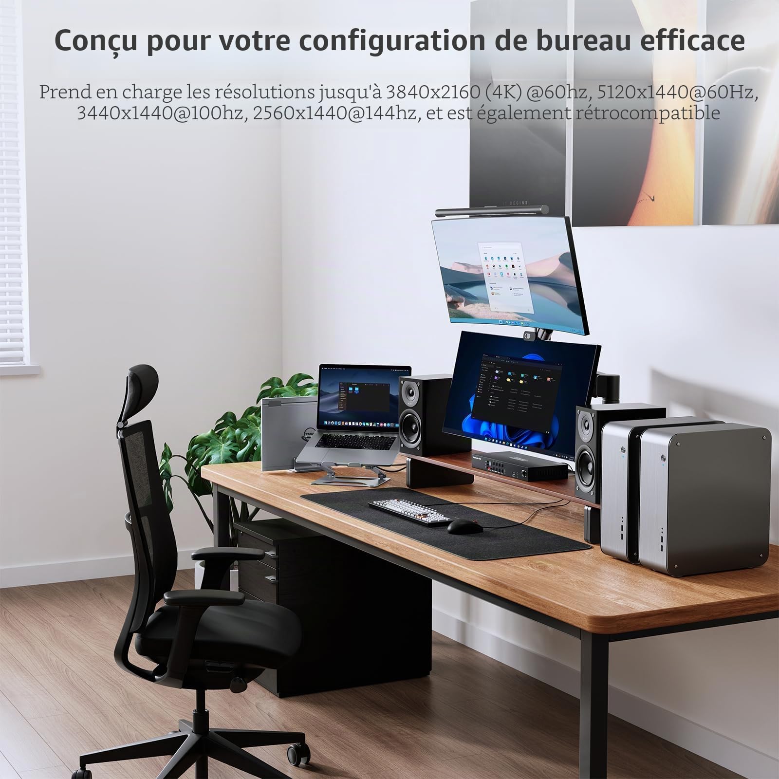 TESmart 4K@60Hz DisplayPort KVM Switch 4 PC 2 Moniteurs, Commutateur KVM 2 écrans avec émulateurs EDID, DCCI, sortie audio G/D, USB 2.0, commutateur à touches de raccourci, avec câble d'entrée